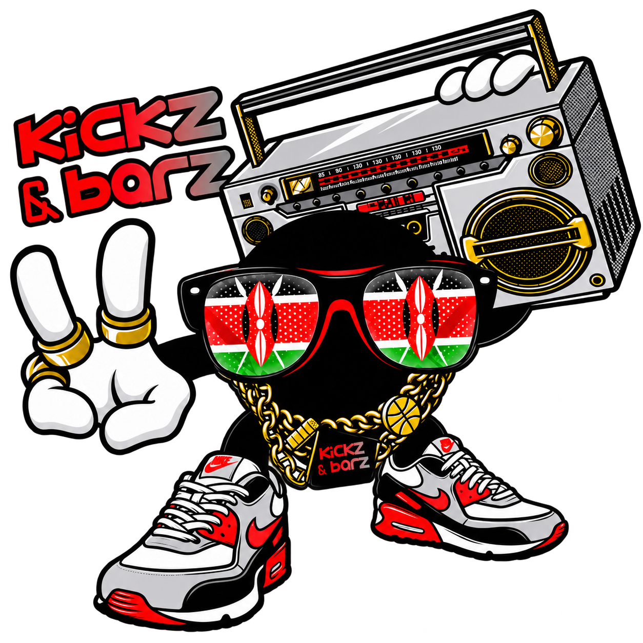 Kickz & Barz official mascot featuring the Kenyan flag