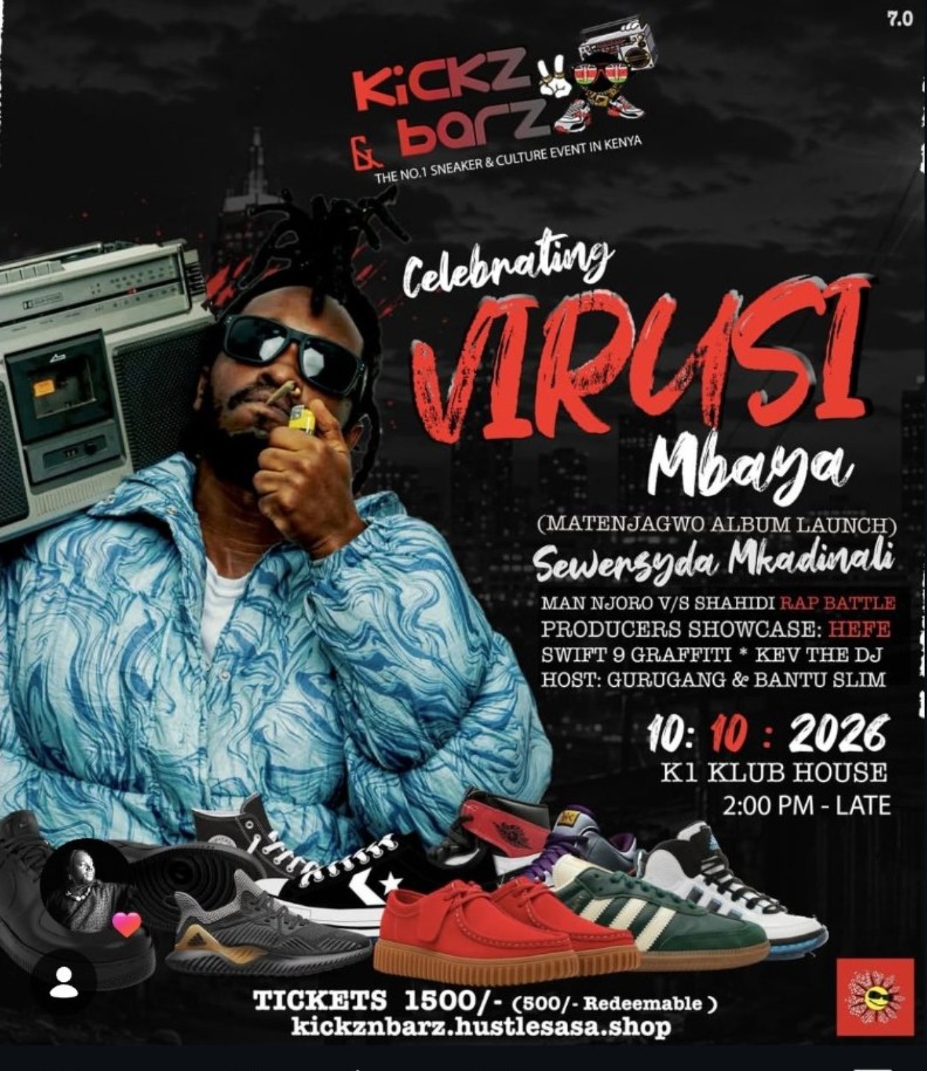 Official Kickz and Barz 7.0 Celebrating Virusi Mbaya poster dated 10 October 2026